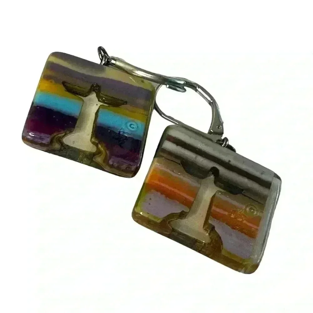 Square resin earrings multicolor women’s jewelry Christ the Redeemer
